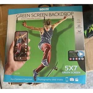New Bower 5'X7' Green Screen Backdrop With 3 Holding Clamps NIB